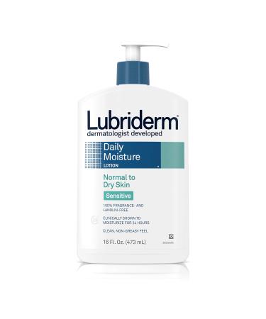 Lubriderm Daily Moisture Body Lotion for Sensitive  Dry Skin  Enriched with Vitamin B5  Dye and Lanolin Free  Unscented and Non-Greasy  16 fl. oz