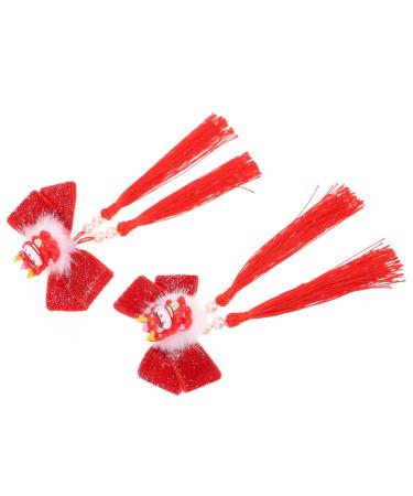 minkissy Hair Clips 1 Pair Year of The Dragon Hairpin Hair Barrettes Hair Clip Hair Pin Hair Accessories for Women Clips Tassel Clips for Hair Fabric Women's Headgear Red Cheongsam