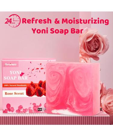 Organic Yoni Soap Bars & Feminine Wash Set | pH Balance Vaginal Care | Handmade Yoni Bar Soap for Face & Body - Rose Scented - Buy Online on GoSupps.com