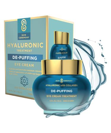 Hyaluronic Acid & Collagen De-Puffing Eye Cream - Hydrates and Promotes Moisture Retention - Helps reduce Under Eye Bags & Dark Circles - Skin Care Made in Korea - 1.0 FL.OZ.