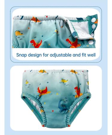 Wevswe Baby Young Reusable Swimming Diaper | Newborn Washable UV Protection | Adjustable Snap | Green Dinosaurs 6-12 Months - Buy Online on GoSupps.com