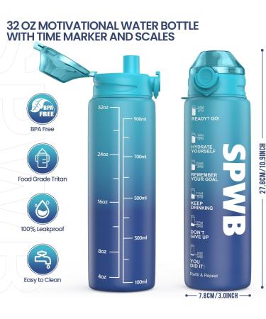 SPWB 1L Leak-Proof Sports Bottle | BPA-Free Tritan Water Bottle with Filter & Time Marking | Ideal for Cycling Fitness Hiking Camping & School - Blue Waves - Buy Online on GoSupps.com