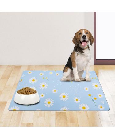Solday Pet Food Mat for Dogs & Cats - 50x30 cm Waterproof Silicone Bowl Pad Non-Slip Daisy Pattern (Blue) - Buy Online on GoSupps.com