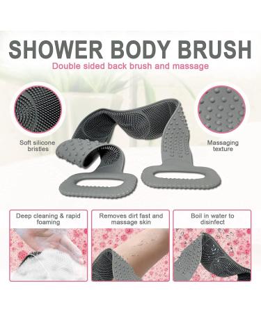 35.5/90cm Silicone Back Scrubber for Shower - Double Sided Body Brush and Massage - Fast Drying - Travel Ready - Grey - Buy Online on GoSupps.com