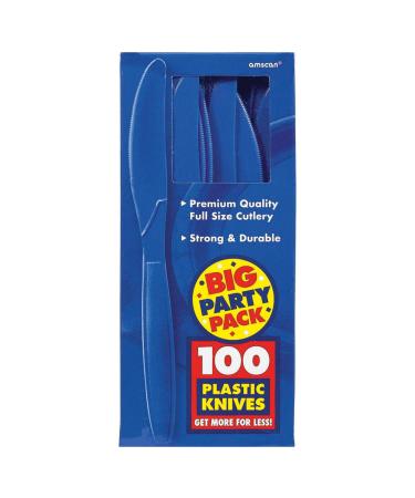 Amscan Blue Big Party Pack Bright Royal Plastic Knives, Pack of 100
