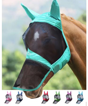 Harrison Howard Caremaster Pro Luminous Horse Fly Mask Large Eye Space Long Nose with Ears UV Protection for Horse Summer Mint (XL) cold blood (XL) Summer Mint - Buy Online on GoSupps.com