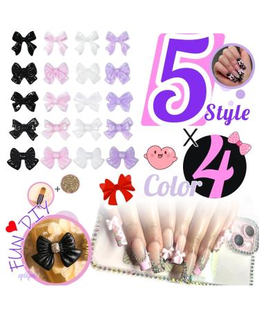 5 Styles 3D Bow Nail Charms - Black White Pink & Purple Flatback Gemstones for DIY Nail Art & Crafts | Acrylic Nails & Makeup Supplies - Buy Online on GoSupps.com