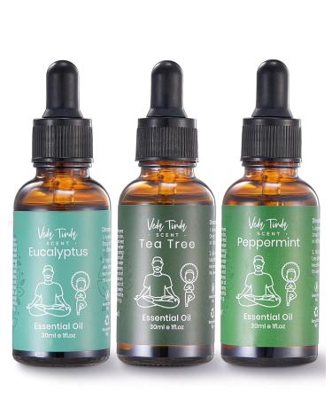 VTS Essential Oils Set - Peppermint Oil Eucalyptus Oil Tea Tree Oil with Glass Dropper for Home Diffuser Aromatherapy Massage Skin & Hair Care Topical Uses 1 Fl Oz (Pack of 3) Peppermint & Eucalyptus & Tea Tree 1 Fl Oz (Pack of 3)