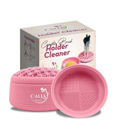3 in 1 Silicone Makeup Brush Cleaner - Make up Brush Cleaner Mat with Makeup Brush Drying Rack & Brush Organizer Silicone Washing Tool Cleaning Bowl for Beauty Cosmetic Brushes (Pink)