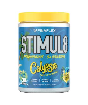 FINAFLEX STIMUL8 + Calypso Ocean Blue Lemonade - 15.6 oz - Energy Strength & Endurance for Men & Women - with Creatine Caffeine Beta-Alanine & Vitamin C - 30 Servings Blue Raspberry Lemonade