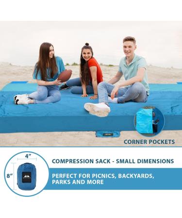 WELLAX Beach Blanket 9x10 Ft - Waterproof, Sandproof, Lightweight Mat for 8 Persons - Quick Drying, Durable, 8 Pockets, 4 Stakes - Great for Picnic, Camping, Travel - Blue - Buy Online on GoSupps.com
