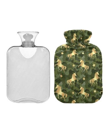 Hot water bottle 2L with lid gold unicorn with stars hot water bag for pain relief hand feet warmer winter