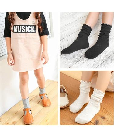KEREDA Girls Ruffle Socks 6 Pairs | Seamless Turn Cuff Slouch Crew Socks - Black White Grey | Kids 7-10 Years - Buy Online on GoSupps.com