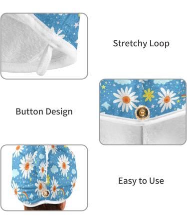 White Daisies Blue Hair Towel 2 Pack | Super Absorbent Quick Dry Hair Turbans for Women & Girls - Buy Online on GoSupps.com