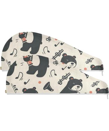 Super Absorbent Bears & Tube Music Hair Towel 2 Pack - Quick Dry Hair Turbans for Women & Girls - Buy Online on GoSupps.com