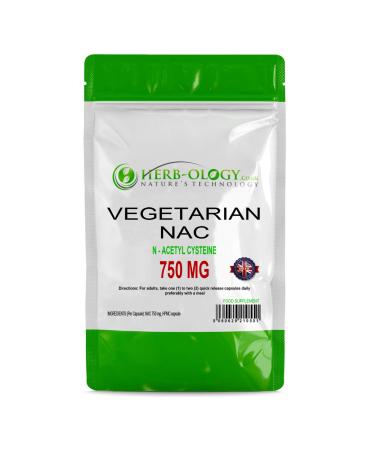 Herb-Ology N Acetyl Cysteine NAC Supplement | 60 N-Acetyl Cysteine Vegetarian Capsules - 750mg per Capsule | N-Acetylcysteine Supplements | Free from Fillers & Manufactured in The UK 60 Count (Pack of 1)