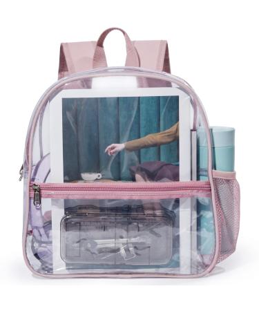 Jusdot Mini Clear Backpack 12"x6"x12" Stadium Approved See Through Bag Waterproof PVC Small Transparent Backpacks for Festival Sport Event Concerts Rose Gold