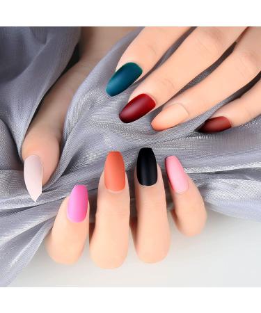 288PCS Matte Press on Nails Acrylic Short Fake Nails - 12 Packs Medium Length Full Cover Ballerina Coffin Nails with Nail Tips Glue - 12 Color False Nails for Nail Art DIY - Buy Online on GoSupps.com