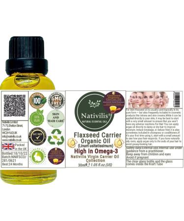 Nativilis Organic Flaxseed Carrier Oil (Linum usitatissimum) - linseed oil - Hair Face & Skin - Natural Cold Pressed - High in Omega-3 - Improves Skin Smoothness Moisturizes Dry Skin - Copaiba - Buy Online on GoSupps.com