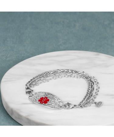 Customized Medical Alert ID Chain Bracelet for Women - Free Engraving Personalized Emergency Identification - 6 to 9 Inch White Medical Alert Jewelry - Buy Online on GoSupps.com