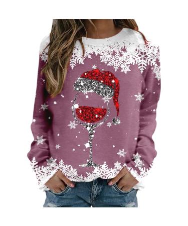 Women's Christmas Sweatshirts Cute Snowman Penguin Print O-Neck Raglan Top Shirt Pullover Comfy Warm Xmas Jumper Winter Long Sleeve Tops Loose Tunic Top Sweaters Z21-hot Pink M