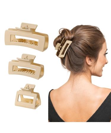 Shinowa hair clip 3 pieces of pressure hair gripper strong hold hair accessories slipproof hair catcher jaw clamp hair accessories for women long thick hair beige