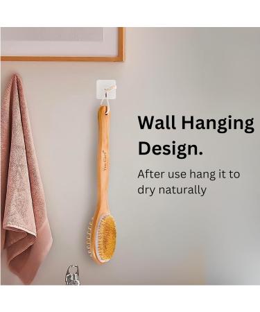 Soft 2-in-1 Shower Brush with Long Handle - Natural Bristles Bath Brush - 40cm Back Scrubber for Shower | Use in Shower - 1 Count - Buy Online on GoSupps.com