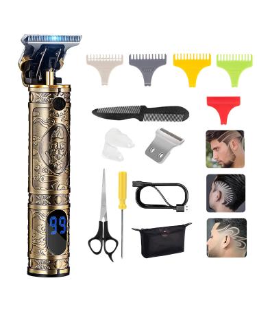 MOTLATA Hair Clippers for Men Zero Gapped Trimmer Professional T Blade Trimmer Cordless Hair Cutting Pro Li Outline Trimmer Detail Haircut Barber 0mm Baldheaded Liner Edger Clipper Rechargeable Gold