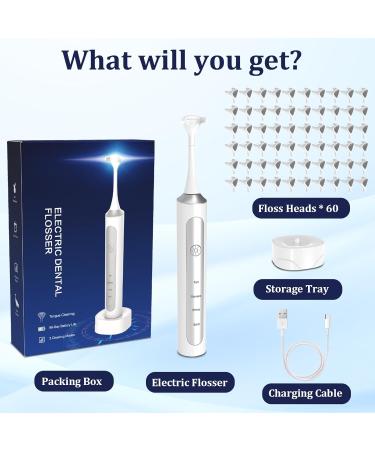 Reusable Electric Flosser for Adults & Kids 4 Speed Rechargeable Vibration Cleaner with Tongue Scraper & 60 Replacement Heads - Wireless Charging Base - Buy Online on GoSupps.com