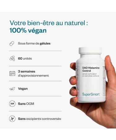 DAO Histamine Control - Enzyme DAO pour D composer l Histamine Alimentaire - DAO V gane Microencapsul e et Gastro-R sistante (adiDAO Veg ) Querc tine & Vitamine C - 60 G lules V g tales - SuperSmart - Buy Online on GoSupps.com