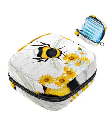 Bee and Flower Ladies Napkin Storage Bag Portable Zippered Napkin Case for Teen Girls Women Ladies