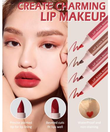 Lip Stain Marker Pen Set-4 Colors Hydrating Lip Stain Liquid Lip Liner Pencil Kit Matte Color Look Longlasting Waterproof Smudgeproof Natural Finish Precise Chisel Tip Smooth Makeup Gift for Women 4Pcs# - Buy Online on GoSupps.com