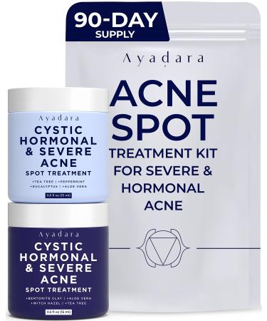 Day & Night Cystic Spot Treatment Kit  Daytime Salicylic Acid Spot Treatment Cream & Overnight Sulfur Cystic Acne Spot Treatment for Hormonal & Severe Acne  by Ayadara