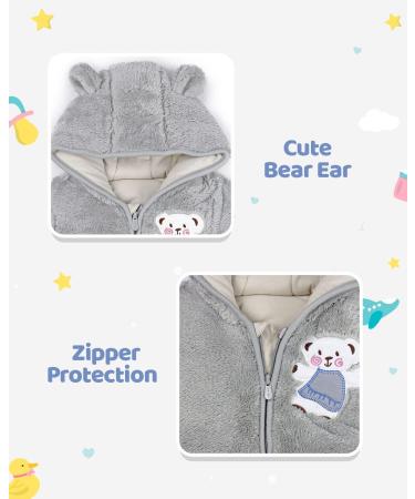 Vine Baby Hooded Fleece Romper Snowsuit - Grey, 3-6 Months | Infant Footed Jumpsuit Outfit - Buy Online on GoSupps.com