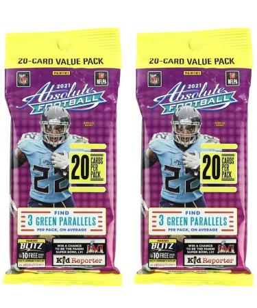 Pair 2021 Panini Absolute NFL Football Value Fat Cello Packs (40 Cards Total) Exclusive Green Parallels