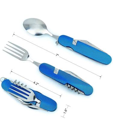 6-in-1 Camping Utensil Set with Detachable Spoon, Fork, and Knife Combo in Carrying Pouch - Blue + Red - Buy Online on GoSupps.com