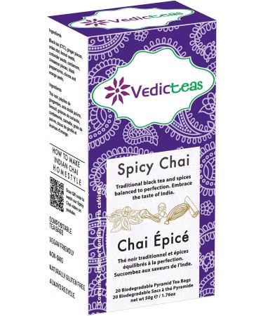 Vedic Teas Spicy Chai Indian Masala Chai Chai Tea Chai Latte Natural Ingredients Pyramid Tea Bags 20/Box - Buy Online on GoSupps.com