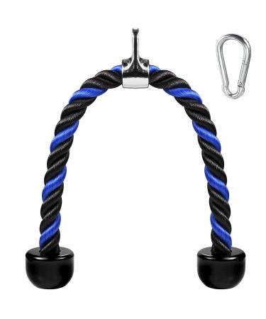 AWEFRANK Deluxe Tricep Rope Pull Down Cable, 27 & 36 Inch Rope Length, Easy to Grip & Non-Slip Cable Attachment for Gym Workout Exercise Blue&Black-27''