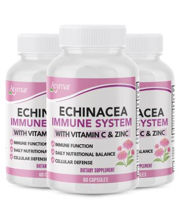 Arymar Echinacea with Vitamin C and Zinc Daily Wellness 60 Capsules (3 Pack)