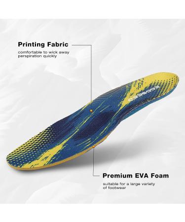 Plantar Fasciitis Relief Gel Insoles for Men/Women - Arch Supports for Flat Feet and High Arches - Foot Pain Orthotics Inserts Navy/Yellow - Size Men 6.5-9.5/Women 8.5-11.5 - Buy Online on GoSupps.com