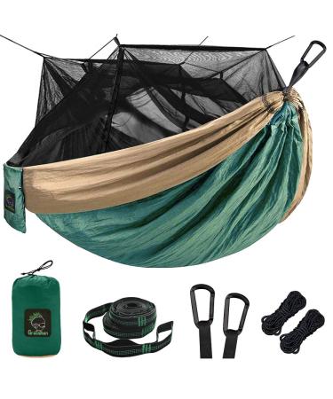 Grassman Camping Hammock Mosquito Net, Portable Hammock with Net Single or Double, Hammock Tent for Travel Camping, Camping Accessories for Indoor, Outdoor, Hiking, Backpacking, Backyard, Beach Army Green 118"L x 79"W