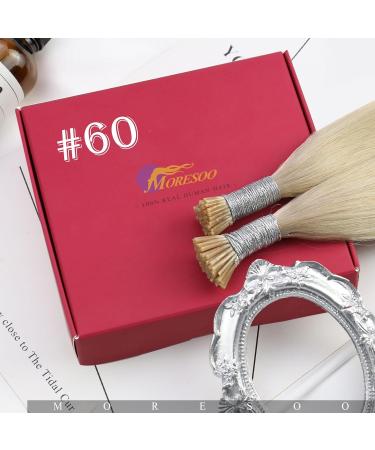 Moresoo Real Hair Bonding Extensions - 60 cm Platinblond I Tip Hair Extensions | Seidig Straight 40g 50 Strands - #60 - Buy Online on GoSupps.com