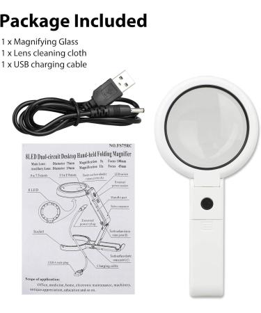 Magnifying Glass with 8 LED Lights Handsfree Magnifier 5X+11X Dual Magnification Lens Gentle & Bright Light Settings Ideal for Reading Books Jewlery Coins Craft & Hobbies - Buy Online on GoSupps.com
