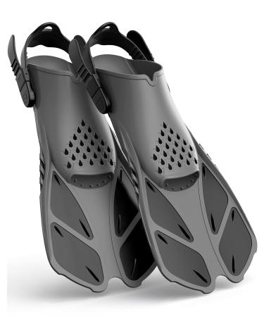 Greatever Snorkel Fins Adjustable Buckles Open Heel Swim Flippers Travel Size Short Swim Fins for Snorkeling Diving Swimming Adult Men Womens Black L/XL(Adult US Size 9-13)