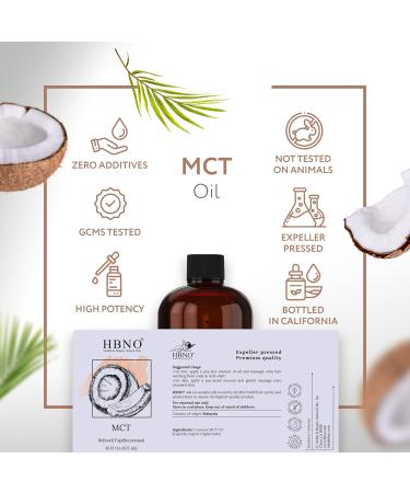 HBNO Organic MCT Oil 16 oz (475ml) Value Size - Ideal for Salad dressings Lip balms Face wash Lotions Skincare and hair care products. Organic MCT 16 Fl Oz - Buy Online on GoSupps.com