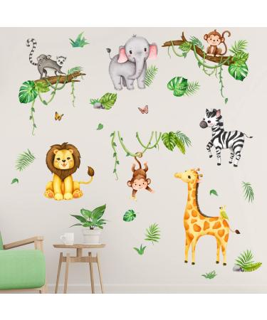 olyee Animal Wall Stickers Jungle Wall Stickers for Kids Bedrooms Removable Children's Farm Nursery Stickers for Walls Boy Girls Baby Toddler Room Decor Animals