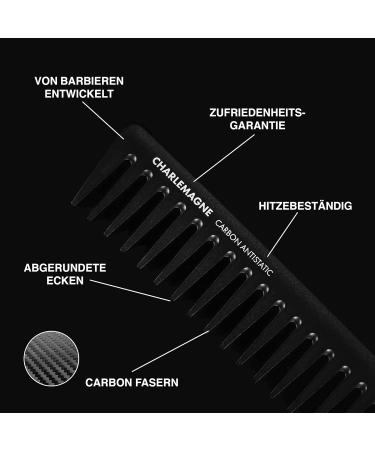 Charlemagne Coarse Carbon Comb for Men - Break-Resistant 19cm Antistatic Styling Comb for Hair & Beard - Perfect for Rough Hair & Curls - Buy Online on GoSupps.com