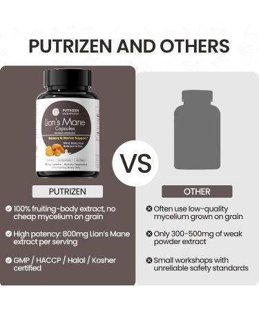 PUTRIZEN Lion s Mane Capsules for Memory Support: 90 Capsules Memory & Cognitive Support Supplement with 50% -Glucan for Mental Clarity & Nerve Health - Buy Online on GoSupps.com