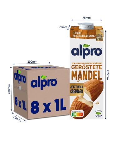 Alpro MandelDrink Original UHT 8x1L - Vegan Lactose-Free Low Fat & Sugar Enriched with Calcium & Vitamins - Buy Online on GoSupps.com