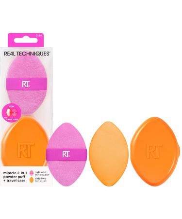 Real Techniques Miracle 2-In-1 Powder Puff + Travel Case Dual-Sided Makeup Blending Puff Elastic Band Precision Makeup Sponge and Powder Puff For Liquid Cream and Powders Travel Case 2 Count 1/Miracle 2-In-1 Powder Puff + Case - Buy Online on GoSupps.com